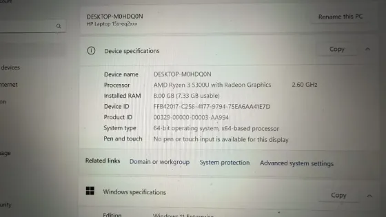Ნოუთბუქი HP 15s AMD Ryzen 3 5300U თბილისი