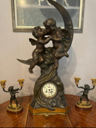 "Allegory of Love" Art Nouveau Cherubs on the Moon Clock Tbilisi