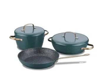 Korkmaz A2607 Vintage Green ქვაბების ნაკრები იდეალურია თანამედროვე სამზარეულოსთვის. თბილისი