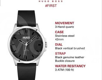 Часы HUGO #First Men's Quartz из нержавеющей стали с кожаным ремешком Тбилиси - изображение 4