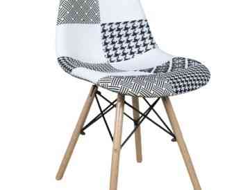 თანამედროვე სტილის სკამი ნაჭრის ზედაპირით და ხის ფეხით თბილისი