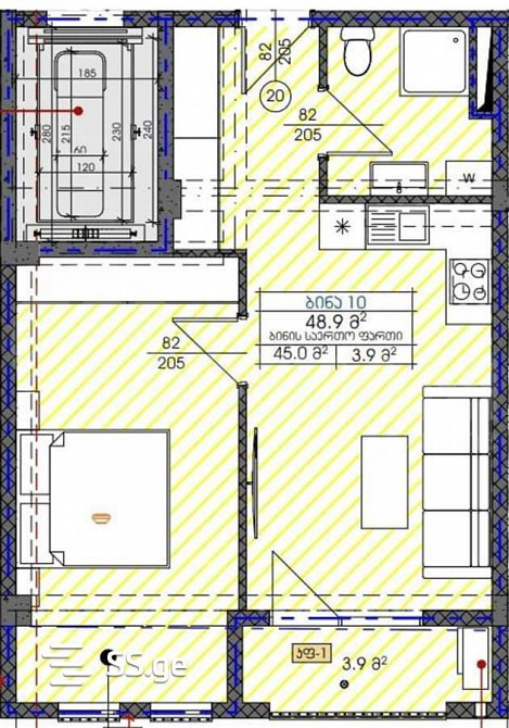 იყიდება 2 ოთახიანი ბინას 48.9მ² 4/5 სართ თბილისი - photo 2