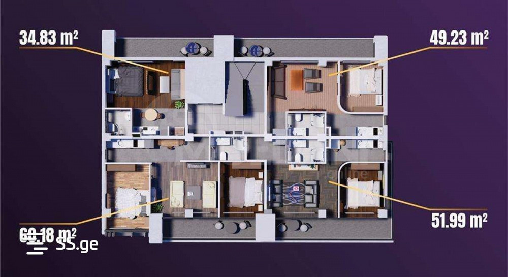 იყიდება 2 ოთახიანი ბინას 49მ² 4/5 სართ თბილისი - photo 2