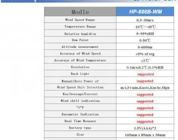 ქარის სიჩქარის საზომი ანემომეტრი HoldPeak HP-866B-WM (საბუთი თბილისი - photo 3