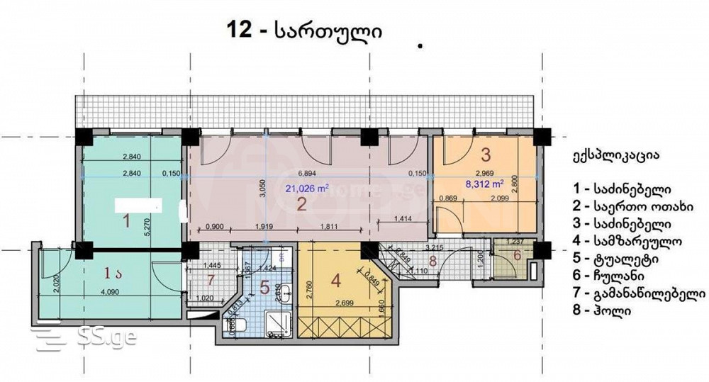 იყიდება 3 ოთახიანი ბინას 84მ² 12/12 სართ თბილისი - photo 2