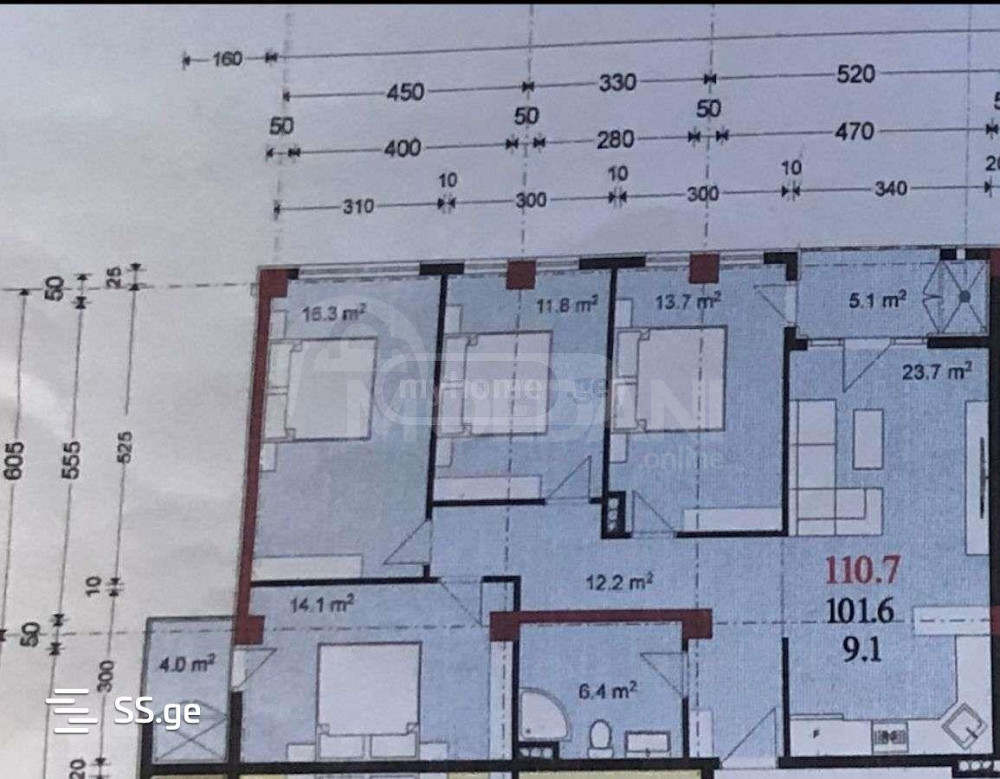 იყიდება 5 ოთახიანი ბინას 110.7მ² 8/13 სართ თბილისი - photo 3