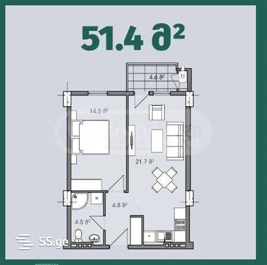 Продам 2-комн. квартиру 52м² 4/11 эт. Тбилиси - изображение 2