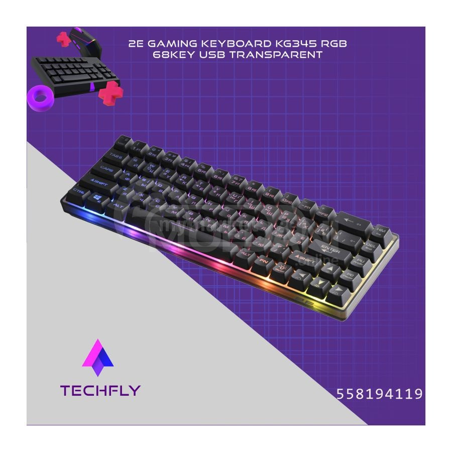 2E GAMING Клавиатура KG345 RGB, 68 клавиш, USB, прозрачная Тбилиси - изображение 1