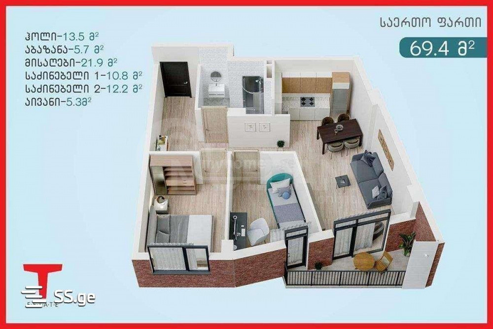 იყიდება 3 ოთახიანი ბინას 69.7მ² 9/9 სართ თბილისი - photo 6