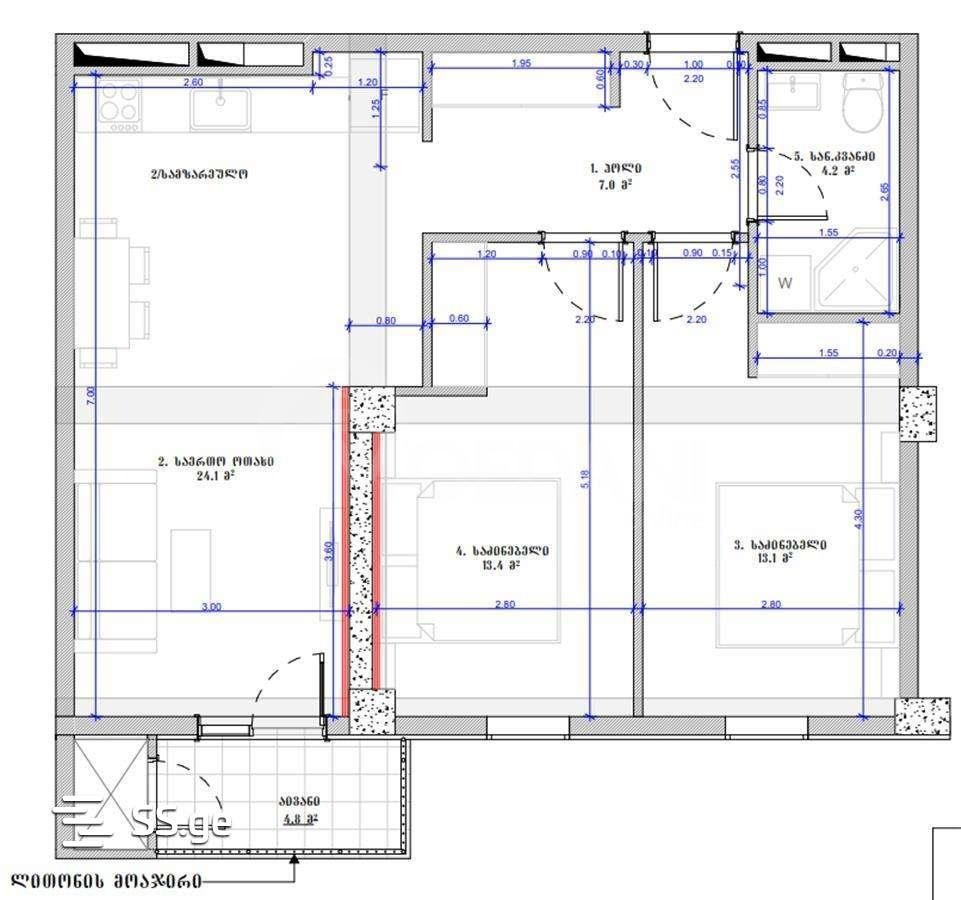 იყიდება 3 ოთახიანი ბინას 70.4მ² 18/19 სართ თბილისი - photo 2