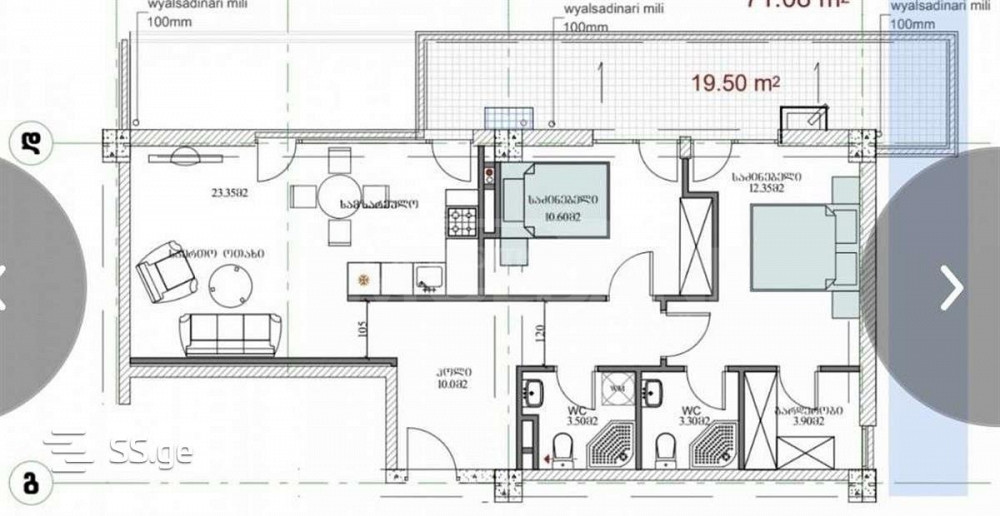 იყიდება 3 ოთახიანი ბინას 90მ² 10/15 სართ თბილისი - photo 3