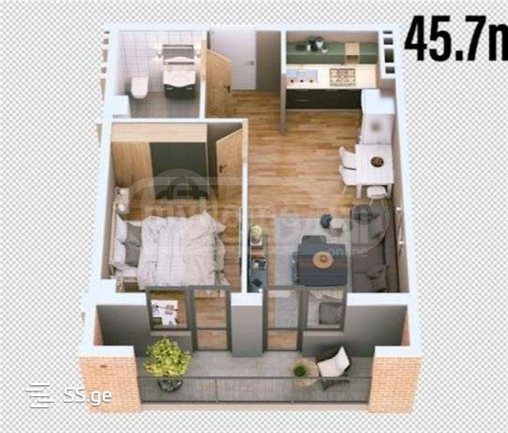 Apartments For Sale two-room 45.7м² 5/12 floor Tbilisi - photo 4