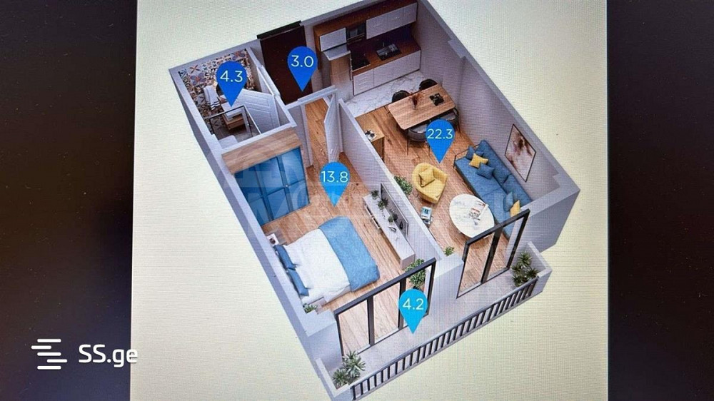 Apartments For Sale two-room 47.6м² 1/4 floor Tbilisi - photo 1