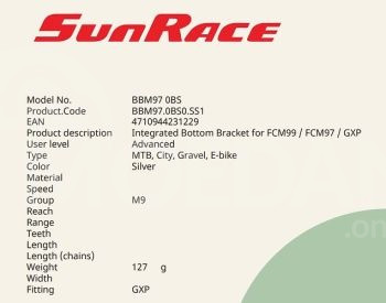 Crankset bearings SUNRACE BBM97 Tbilisi - photo 2