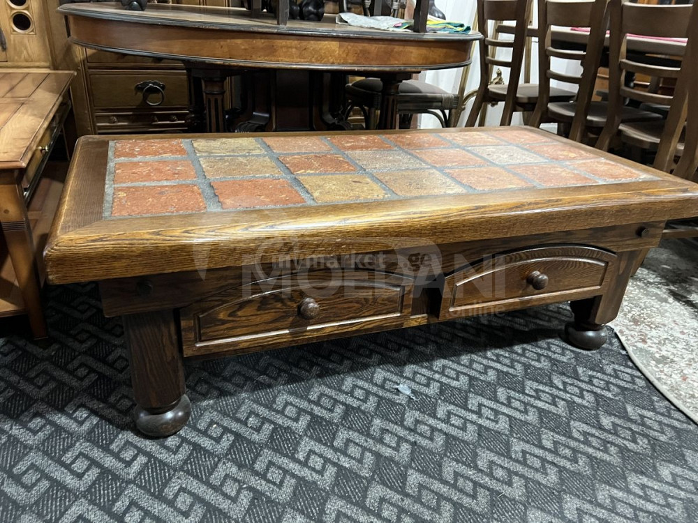 მასიური მუხის ხის ჟურნალის მაგიდა, ქვის ზედაპირით თბილისი - photo 1