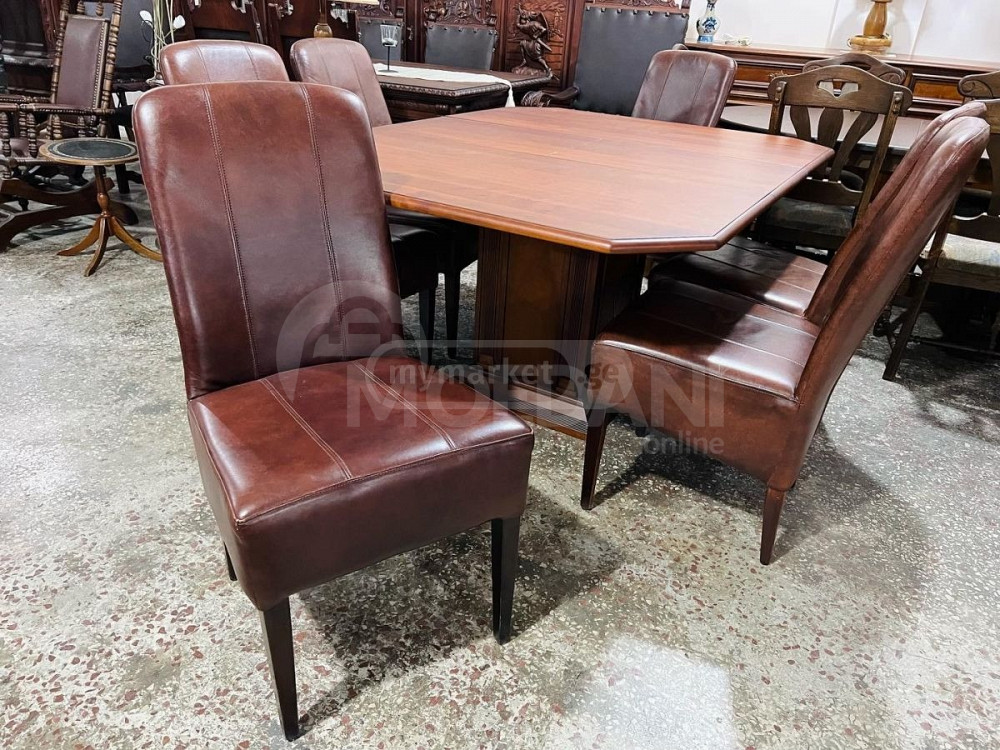 ალუბლის ხის გასაშლელი მაგიდა და 6 სკამი თბილისი - photo 2