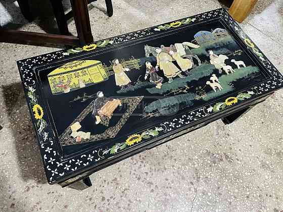 Vintage wooden magazine table with sandal stones Tbilisi