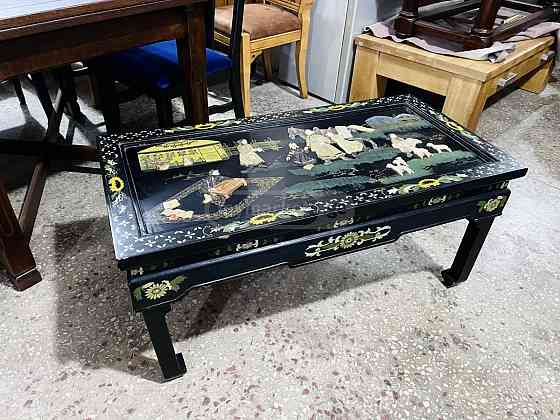 Vintage wooden magazine table with sandal stones Tbilisi