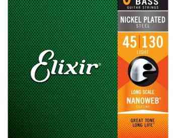 Elixir 14202 NanoWeb 5-String Bass Set (45-130) Bass Guitar strings set ბას გიტარის სიმების სეტი თბილისი