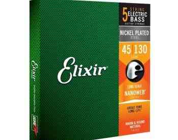 Elixir 14202 NanoWeb 5-String Bass Set (45-130) Bass Guitar strings set ბას გიტარის სიმების სეტი თბილისი