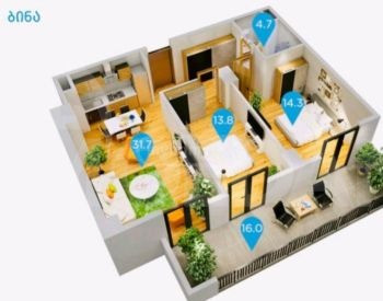 Apartments For Sale three-room 80.5м² 9/24 floor Tbilisi - photo 1