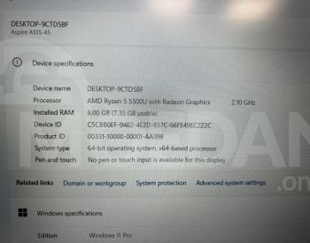 Notebook Acer Aspire 5 / Ryzen 5 5th Gen / 8GB RAM / 256GB S Tbilisi - photo 5