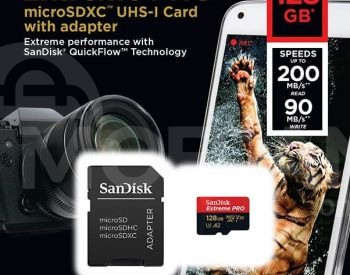 Карта SanDisk Extreme PRO microSD™ UHS-I емкостью 128 ГБ с адаптером Тбилиси - изображение 2