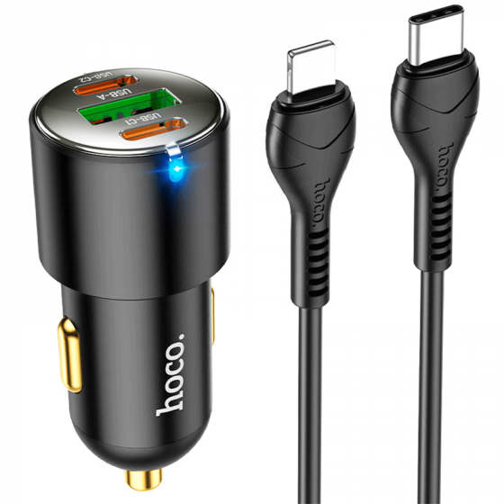 Ავტომობილის ტელეფონის დამტენი Hoco NZ6 Pd45W 3-Port (2C1A) CAR Charger SET (Type-C TO IP) Black თბილისი