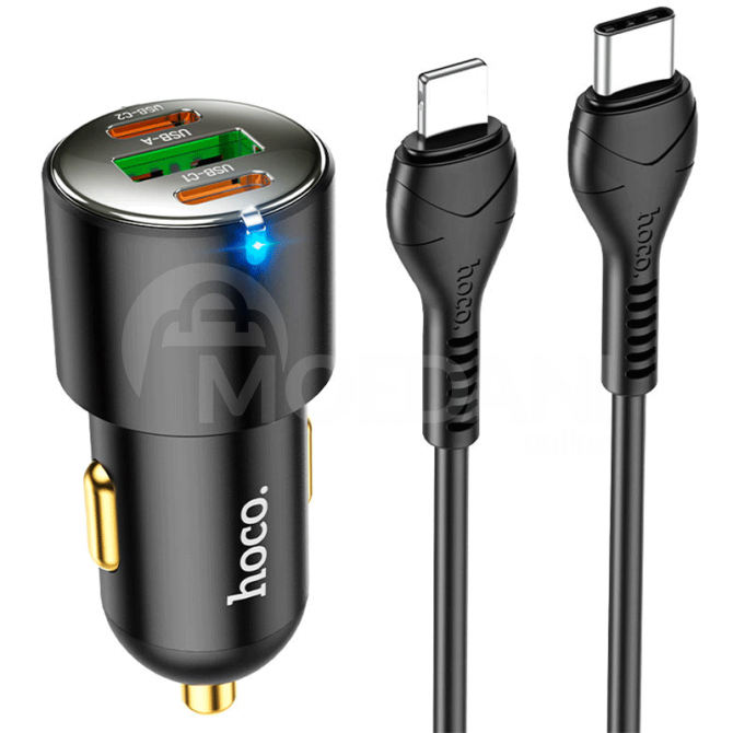 Hoco NZ6 Pd45W 3-Port (2C1A) CAR Charger SET (Type-C TO IP) Black Tbilisi - photo 1