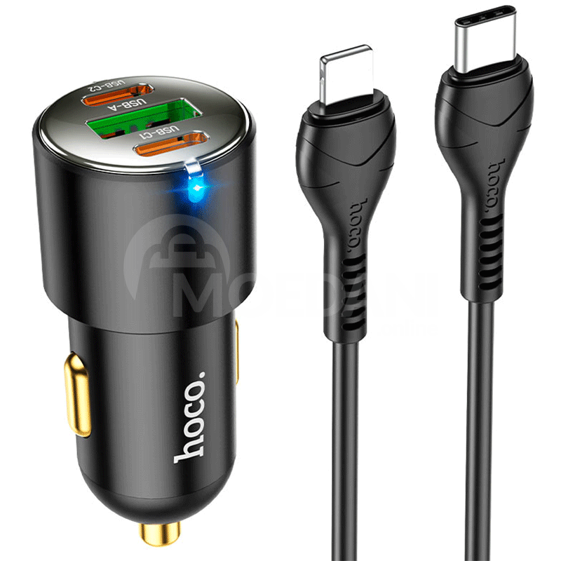 Комплект автомобильного зарядного устройства Hoco NZ6 Pd45W, 3 порта (2C1A) (Type-C TO IP), черный Тбилиси - изображение 1