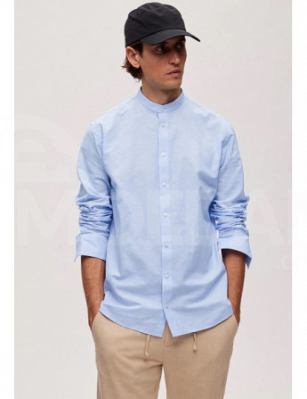 Selected Homme - Slhregnew-Linen Shirt LS Band Cashmere Blue Tbilisi - photo 1