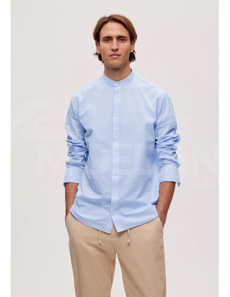 Selected Homme - Slhregnew-Linen Shirt LS Band Cashmere Blue Tbilisi - photo 2