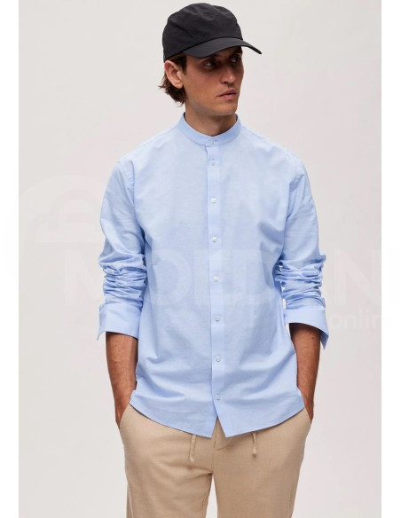 Selected Homme - Slhregnew-Linen Shirt LS Band Cashmere Blue Tbilisi - photo 1