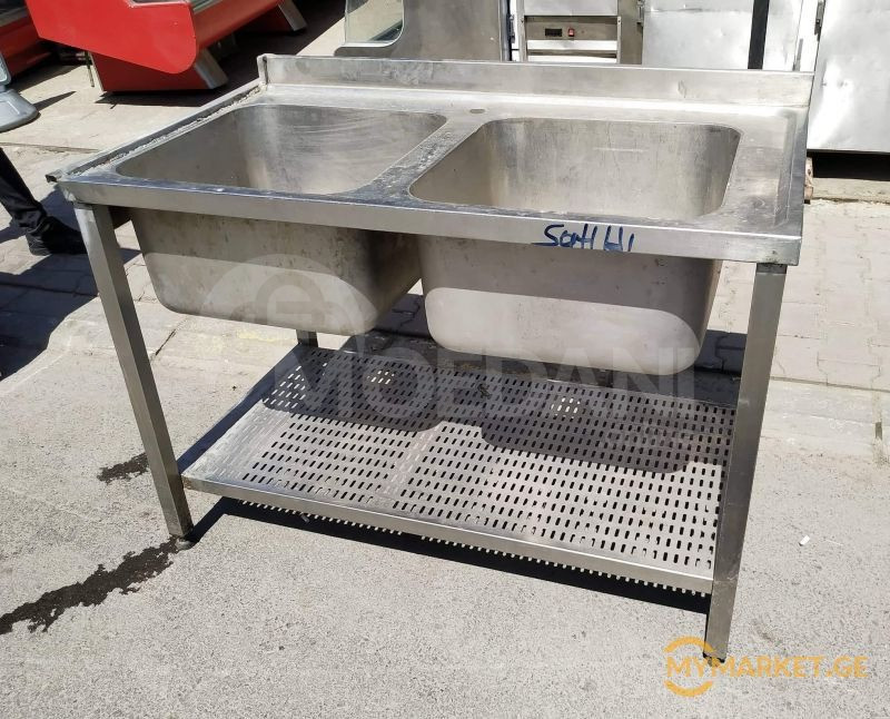Стол из нержавеющей стали с 2 раковинами из Европы Тбилиси - изображение 1