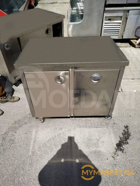 უჟანგავი ფოლადის სამუშაო მაგიდა ნაგვის ურნით და თაროებით ევროპული თბილისი - photo 2