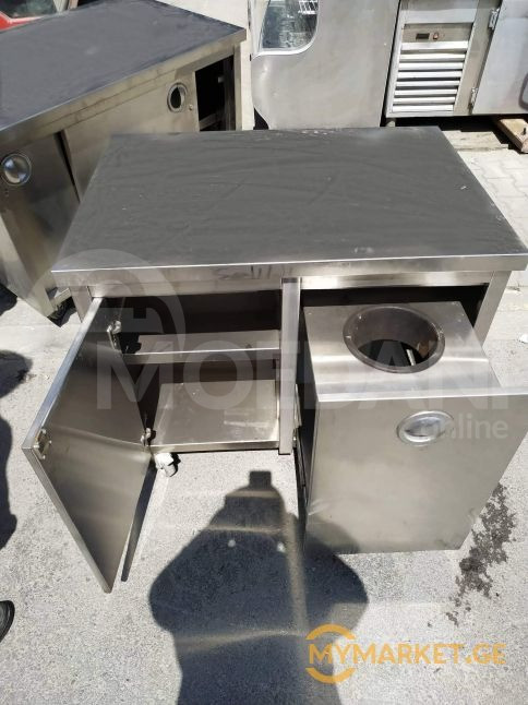 უჟანგავი ფოლადის სამუშაო მაგიდა ნაგვის ურნით და თაროებით ევროპული თბილისი - photo 1