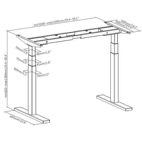 Электрический стол Brateck 3-Stage Dual Motor Sit-Stand Desk M09-23D Черный Tbilisi