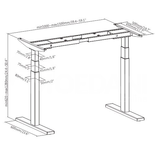 Электрический стол Brateck 3-Stage Dual Motor Sit-Stand Desk M09-23D Черный Тбилиси - изображение 3