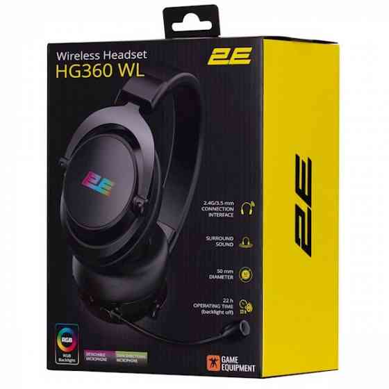 Наушники 2E Hg360Bk-WL, Gaming Headset, Wireless, USB, 3.5mm Тбилиси