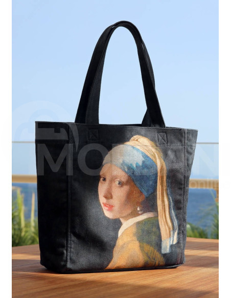 Dogo - Women Vegan Black Large Tote Bag - Girl with a Pearl Earring Design Tbilisi - photo 3