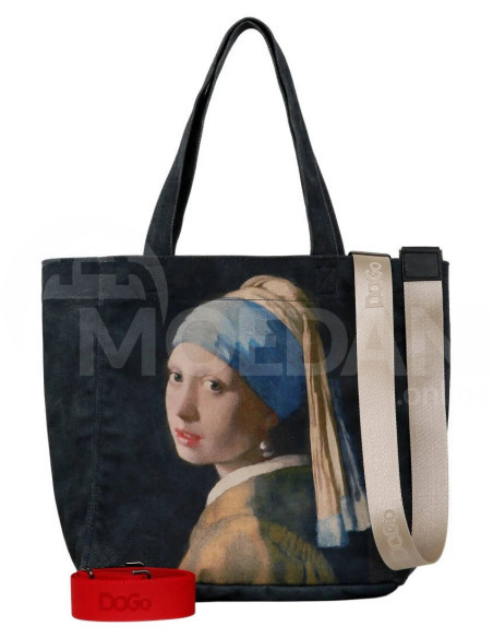 Dogo - Women Vegan Black Large Tote Bag - Girl with a Pearl Earring Design Tbilisi - photo 6