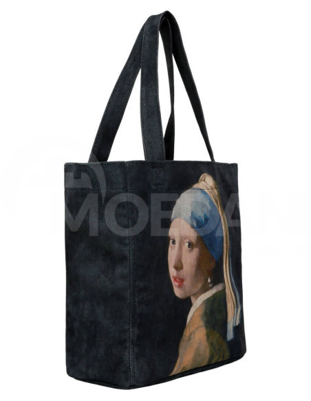 Dogo - Women Vegan Black Large Tote Bag - Girl with a Pearl Earring Design Tbilisi - photo 5