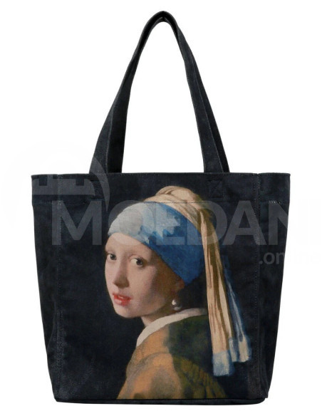 Dogo - Women Vegan Black Large Tote Bag - Girl with a Pearl Earring Design Tbilisi - photo 1