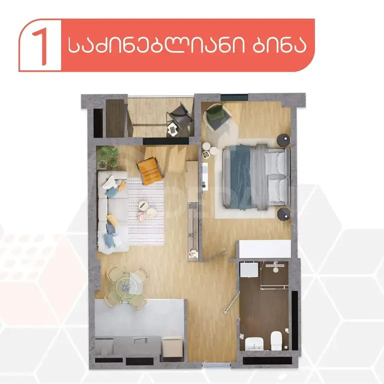 Apartments For Sale two-room 54.32м² 5/9 floor Tbilisi - photo 2