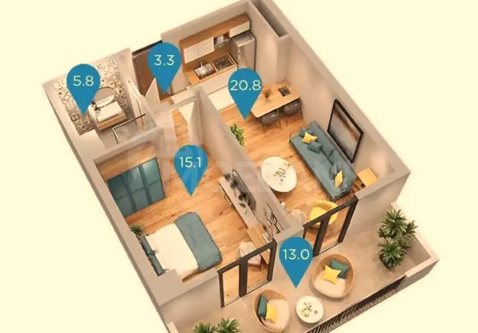 Продам 2-комн. квартиру 56м² 9/15 эт. Тбилиси - изображение 1