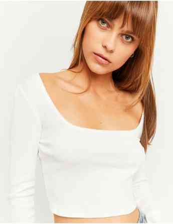 Tally Weijl - WHITE BASIC LONG SLEEVES T-SHIRT თბილისი