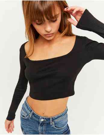 Tally Weijl - BLACK BASIC LONG SLEEVES T-SHIRT თბილისი