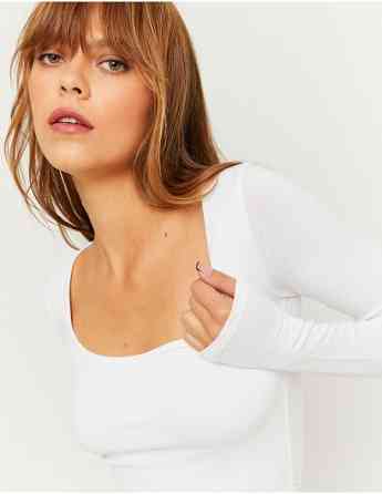 Tally Weijl - WHITE CROPPED BASIC TOP Tbilisi