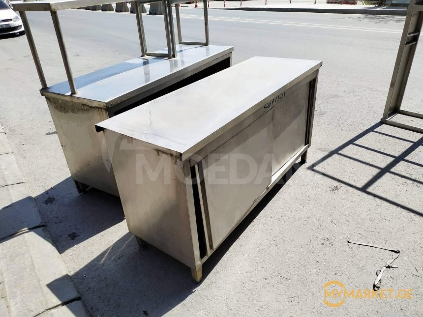 უჟანგავი ლითონის სამუშაო მაგიდა კარებებით და სათავსოებით ევრ თბილისი - photo 1