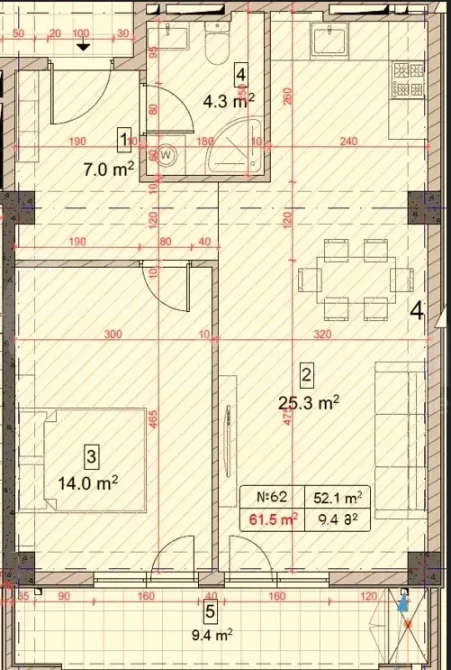 Apartments For Sale two-room 61.5м² 3/15 floor Tbilisi - photo 2